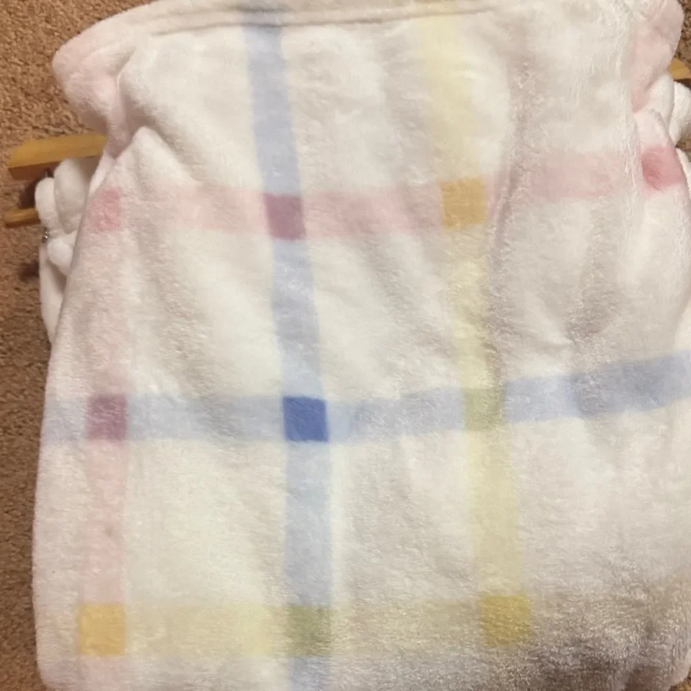Soft White with Pastel Plaid Print throw